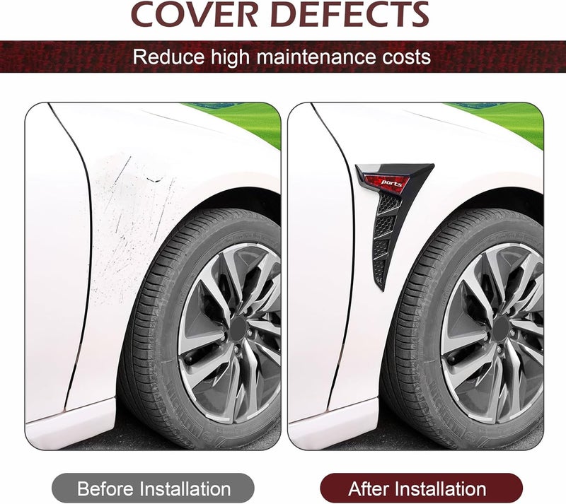 Arwrilt 2 PCS Car Fender Side Vents, TPU Shark Gill Side Air Flow Hole Grille with Sports Logo, Cool Personality Fender Vent Trim Covers, Self-Adhesive Spoiler Exterior Decorations for Cars (Red) - Image 4